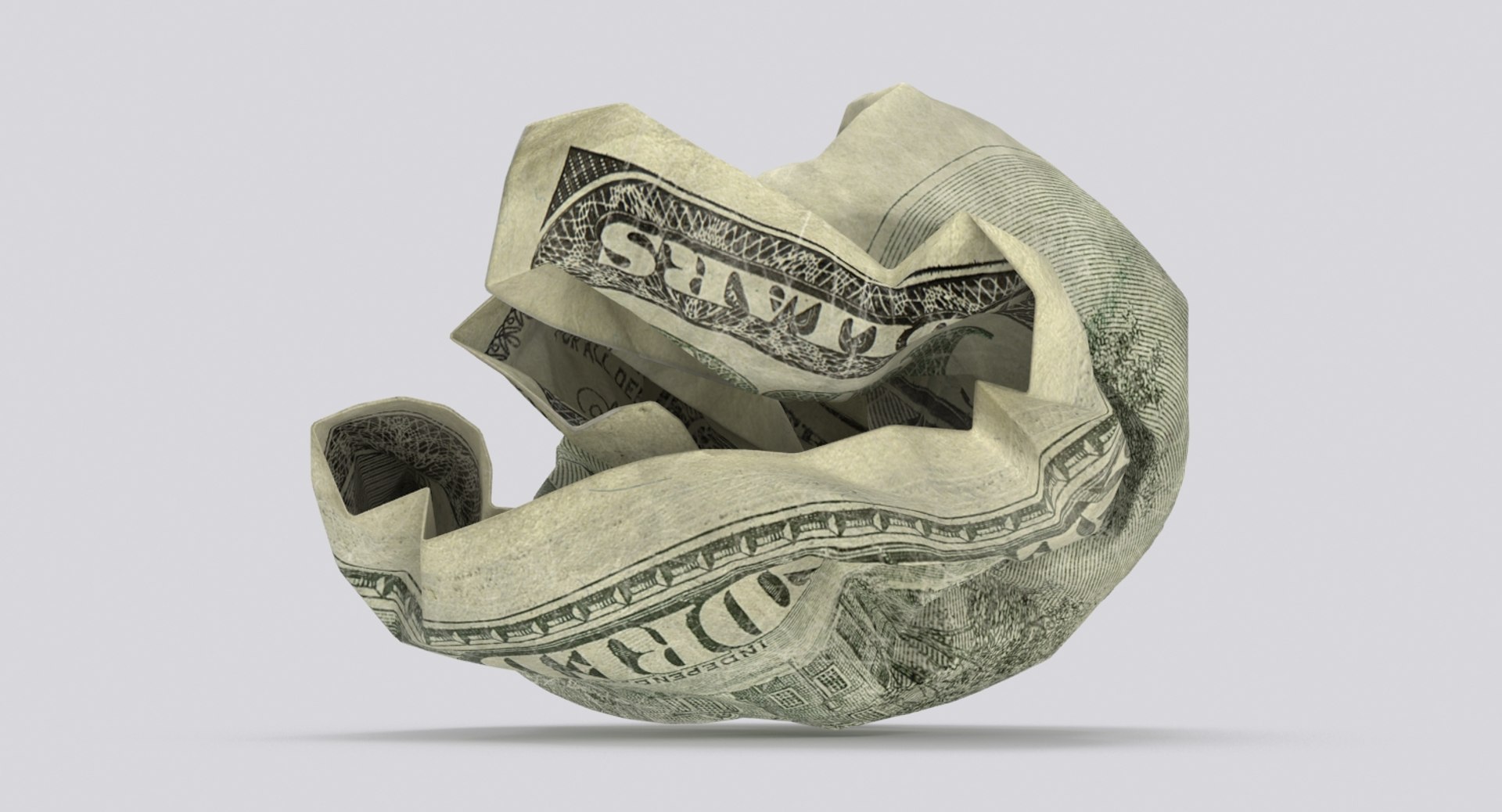 100 Dollar Bill Crumpled 3d Model