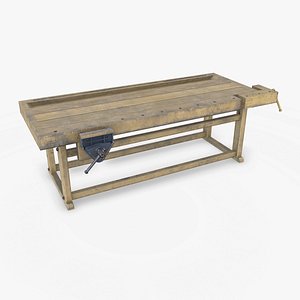 3D Old Wooden Workbench Low-poly PBR