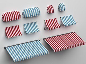 Striped Awning Shop Storefront Cafe Canopy Collection PBR 3D model