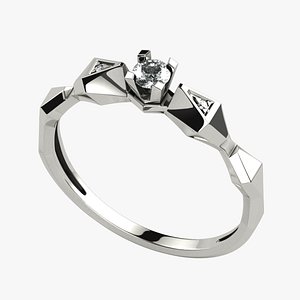 3D 3mm Diamond Edgy Gold Ring model