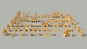 Isometric Cartoon Low Poly Medieval Castle