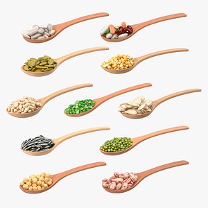 Wooden Spoons with Seeds Collection 4 3D model