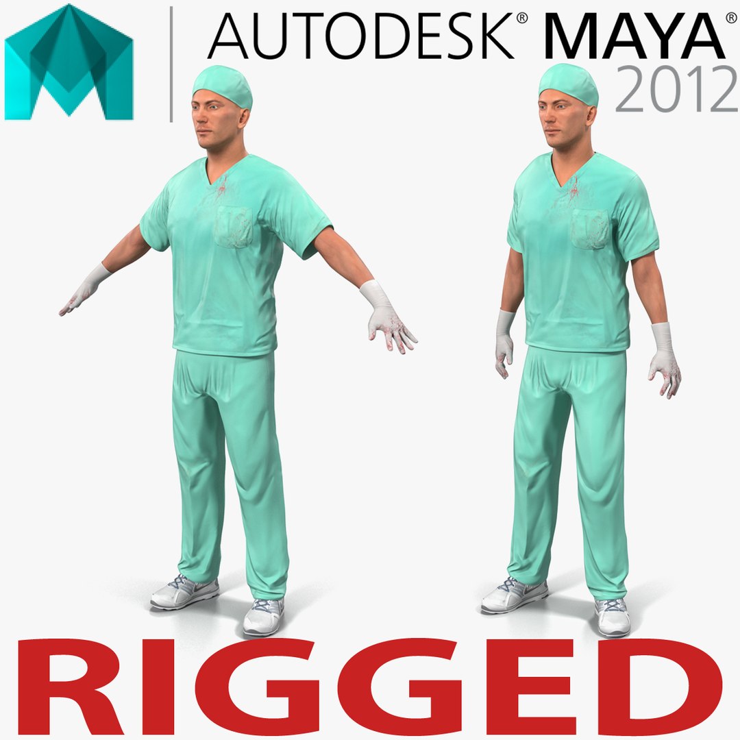 Male Surgeon Caucasian Rigged 2 with Blood for Maya 3D Model 3D model preview