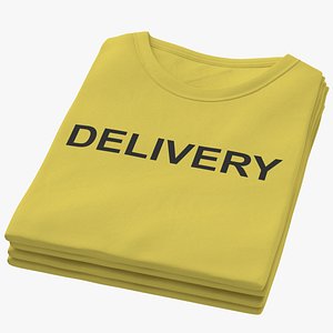 3D Female Crew Neck Folded Stacked Yellow Delivery 02 model