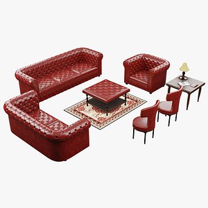 Chesterfield Realistic Leather Sofa Full Set