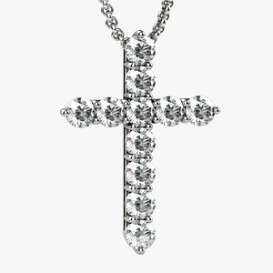 4mm Diamonds Cross Necklace 3D