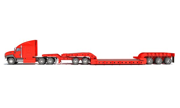 semi truck lowboy trailer 3D model