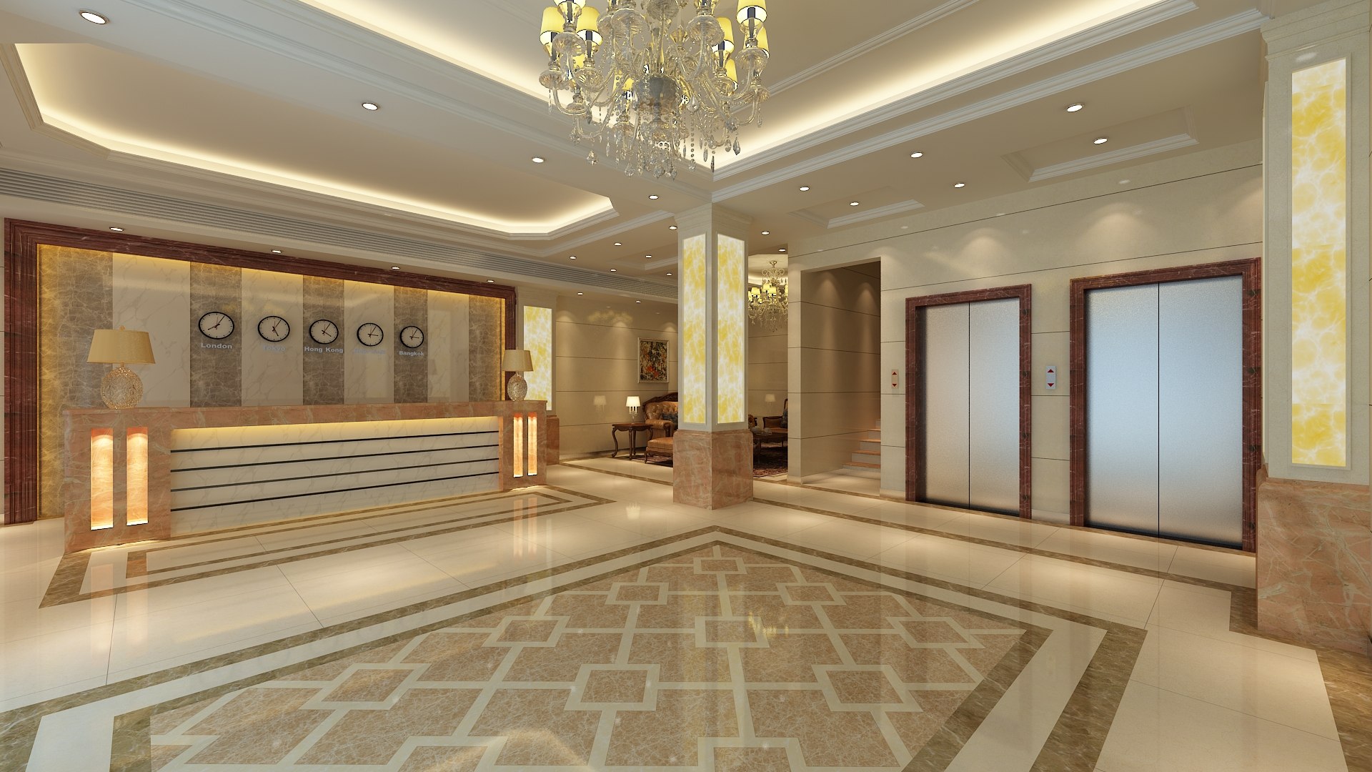 Hotel lobby scene interior 3D model - TurboSquid 1665540