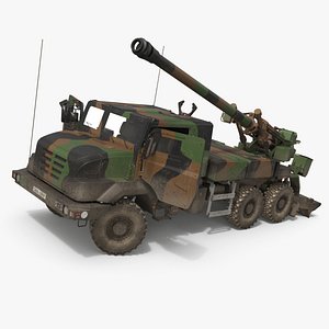 CAESAR Truck-Mounted Artillery System 6x6 Camouflage Used Rigged for Cinema 4D
