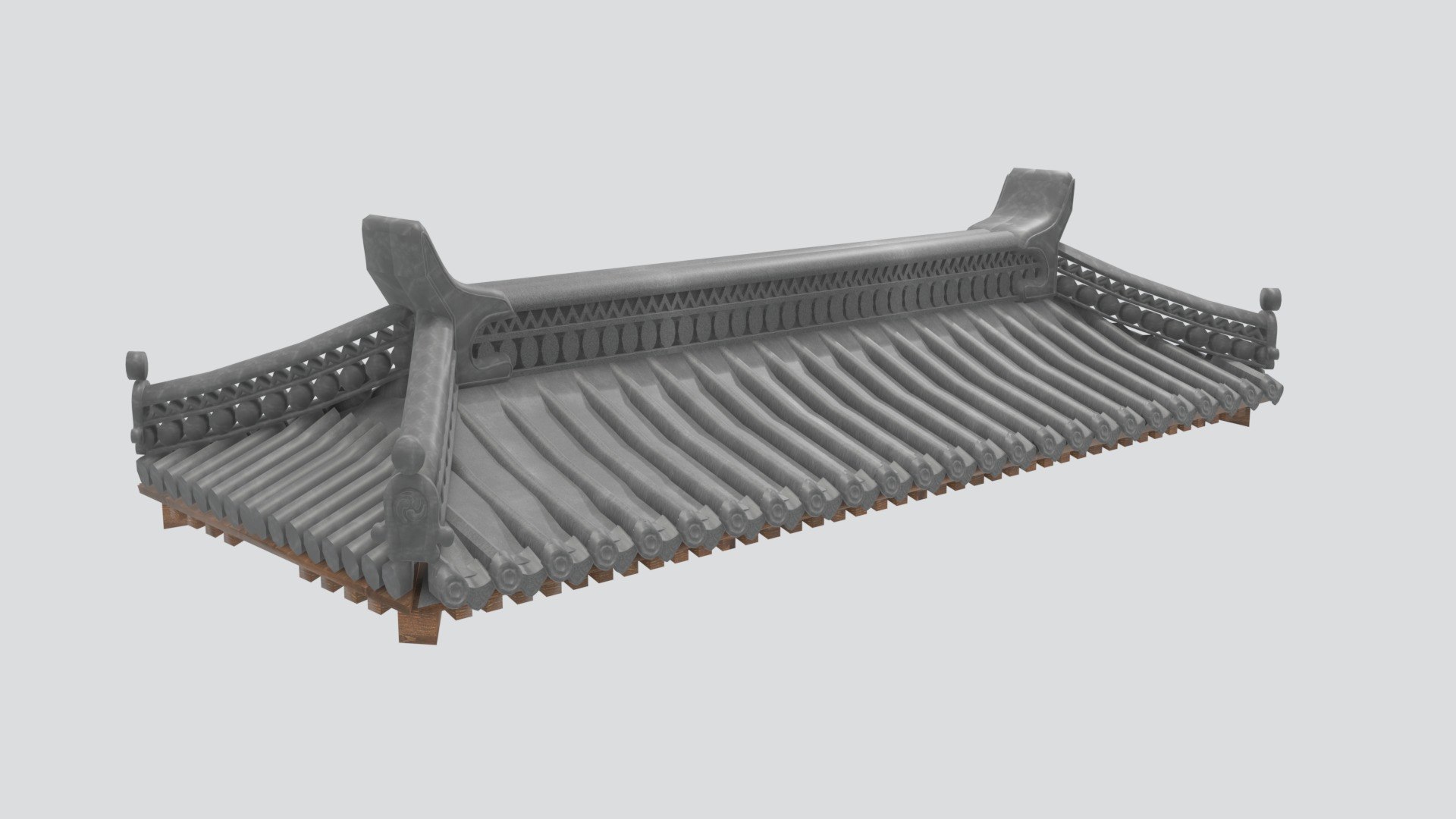 Chinese Roof Eave 3D Model - Traditional Corner Ridge With Clay Tiles ...