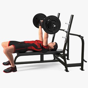 Athlete Bench Press Straight Arms Pose 3D model