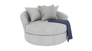 Cambrie Fuzzy White Fabric Curved Swivel Cuddler Chair 3D