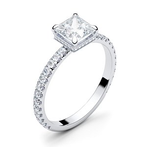 Engagement Halo Ring Princess cut 3D print model