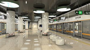 3D Subway station light rail platform subway building platform subway train Urban rail transit