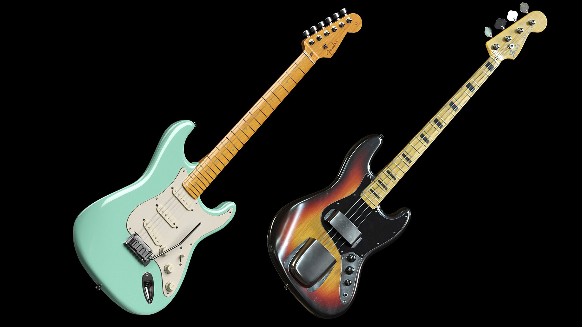 3D 4 Musical Insruments model https://p.turbosquid.com/ts-thumb/bS/k7TCIj/Kk/2fenders2b/jpg/1769595239/1920x1080/fit_q87/cff11b5a1892d7238466ea54320213d9fd9f709a/2fenders2b.jpg