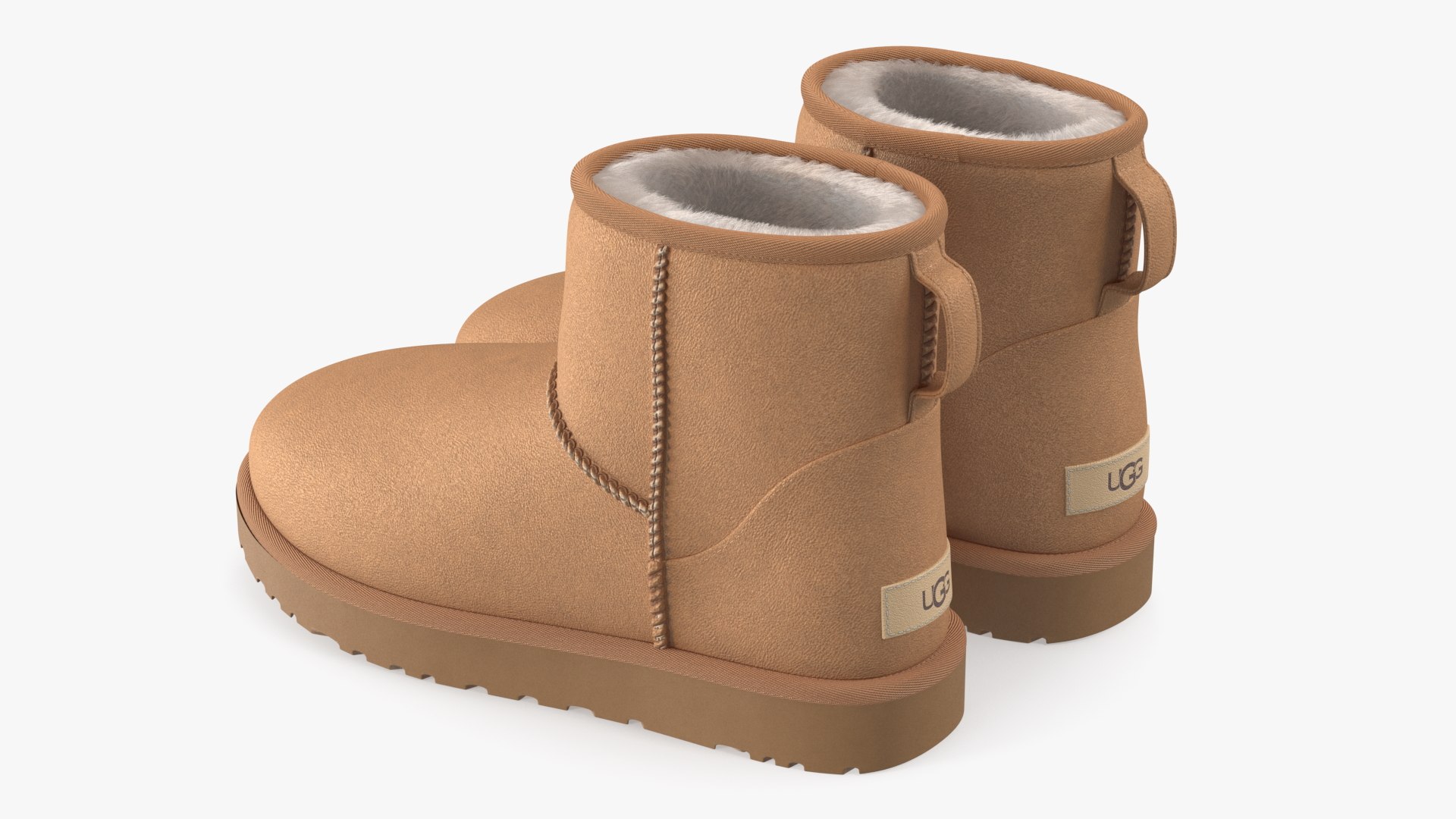 UGG Womens Classic Mini Boots Fur Chestnut 3D model preview