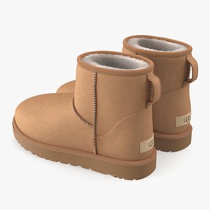 UGG Womens Classic Mini Boots Fur Chestnut