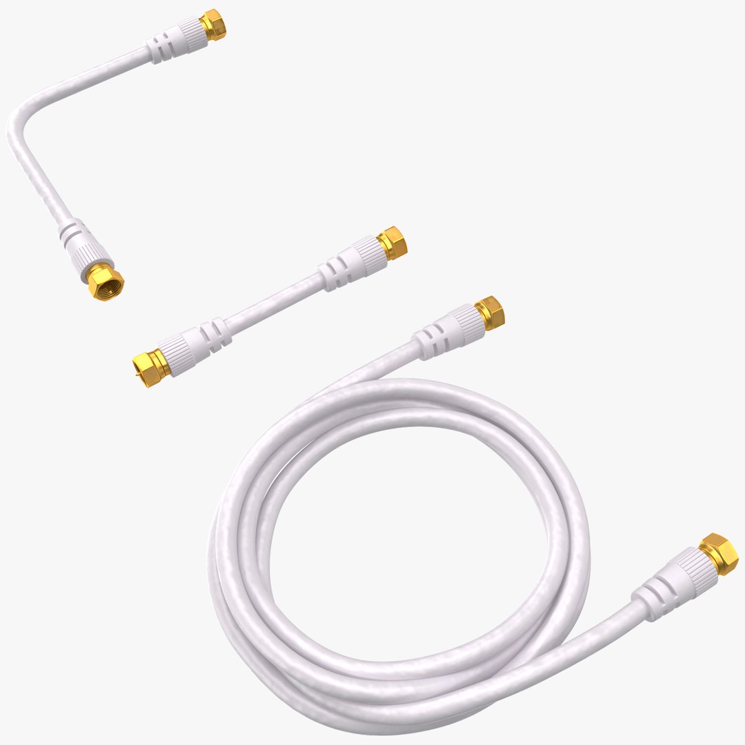 Coaxial Cable and Extender Gold Plated Set 3D model preview