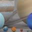 Planeten im Sonnensystem im Maßstab