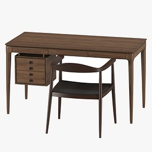 Wood Desk and Chair model