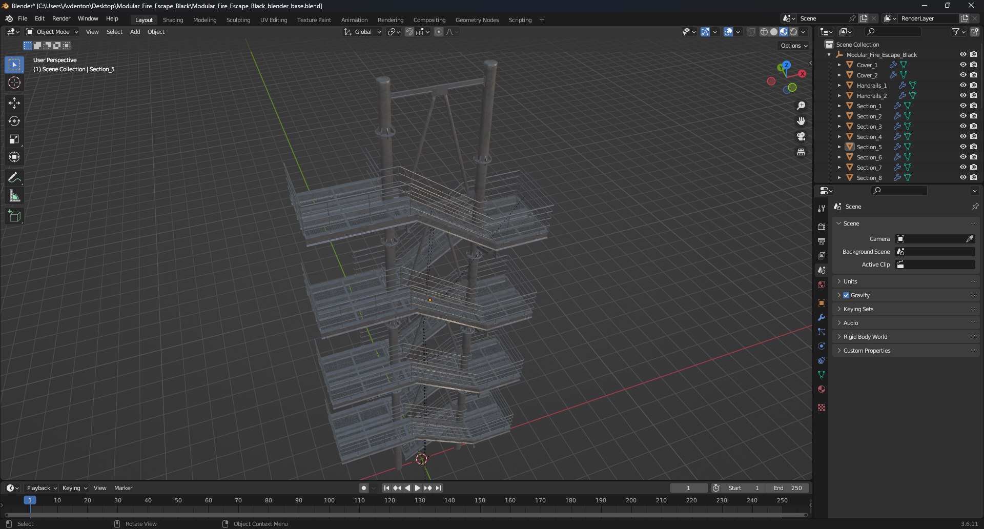3D Modular Fire Escape Black - TurboSquid 2273741
