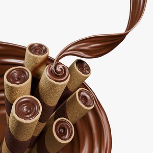 Chocolate Wafer Rolls Splash 004 3D model