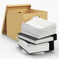 Cardboard Archival Storage Box with Paper Documents