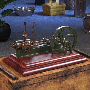Classic Steam Engine Red Wood Base Rigged for Maya 3D model