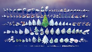 Stylized Snow-Covered Winter Nature Low Poly 3D Pack