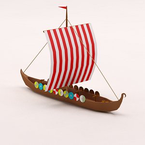 Cartoon low poly viking ship