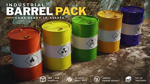 Industrial Metallic Barrel Pack - Game-Ready 3D Asset 3D model