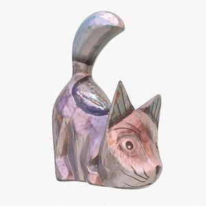 Cat wood statue 02 low-poly 3D model 3D model