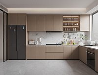 Modern Taupe L Shaped Kitchen Interior