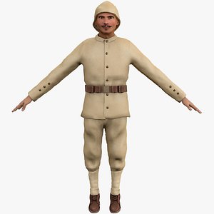 ottoman soldier ww1 rigged 3D model