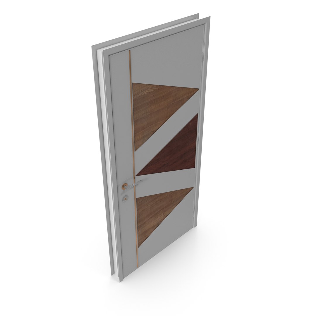 Modern Design White Metal Steel Door With Wooden Details Model 3D Model ...