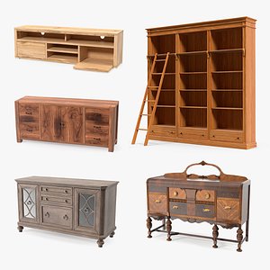 3D Wooden Furnishings Collection 4 model