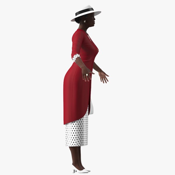 Afro American Elderly Woman Formal Wear Rigged for Maya 3D