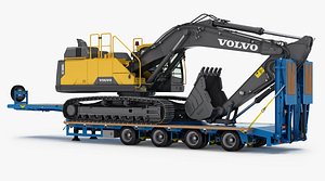 Tracked Excavator VOLVO EC380El and 4-axle semi-low loader Trailer