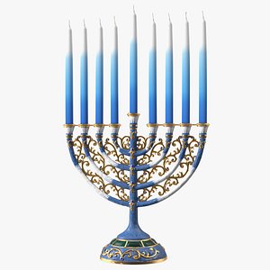 Glazed Hanukkah Candlestick with Candles 3D model