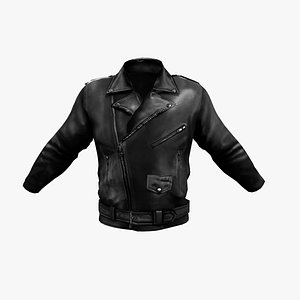 Men Slim Fit Leather Biker Jacket 3D model