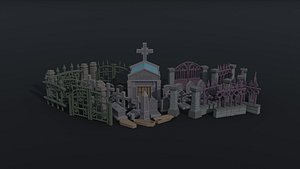 3D Low-poly Cartoon fantasy cemetery asset Polygonal Style