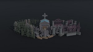 Low-poly Cartoon fantasy cemetery asset Polygonal Style
