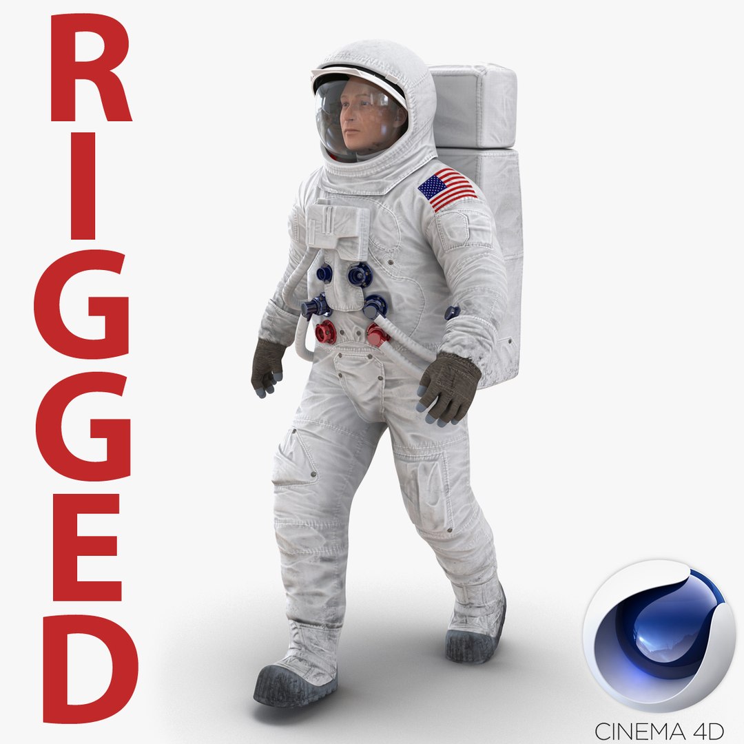 Astronaut NASA Wearing Spacesuit A7L Rigged for Cinema 4D 3D Model preview