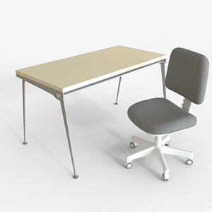 Modern Office Desk and gay Ergonomic Chair Set 3D model