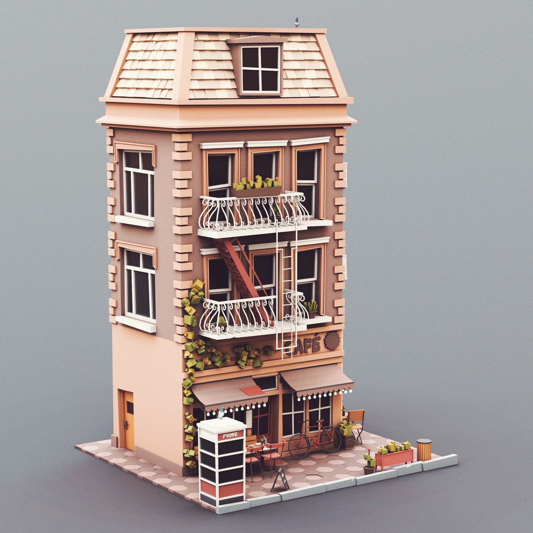 Low Poly Cafe 01 Model - TurboSquid 2002196