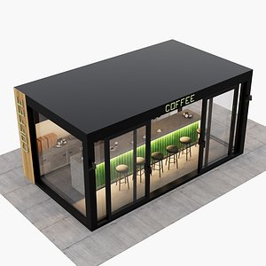Container Cafe whith furniture and accessories 3D model