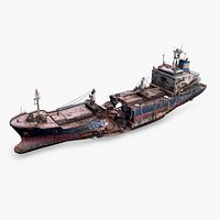 Wrecked Cargo Ship Shipwreck Low-poly PBR