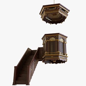 Medieval Church Pulpit Red - PBR 3D