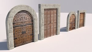 Old Ancient Wood and Steel Iron Doors 3D