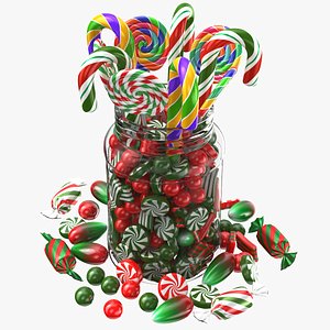 3D Xmas Lollipop And Candy Cane Jar model